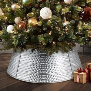 Christmas 28" Tree Collar Tin Galvanized Metal Look NEW in Box XMAS